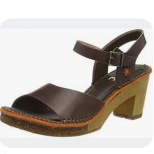 THE ART COMPANY Open Toe Wood Heeled Sandal Brown Leather Women's EU 41